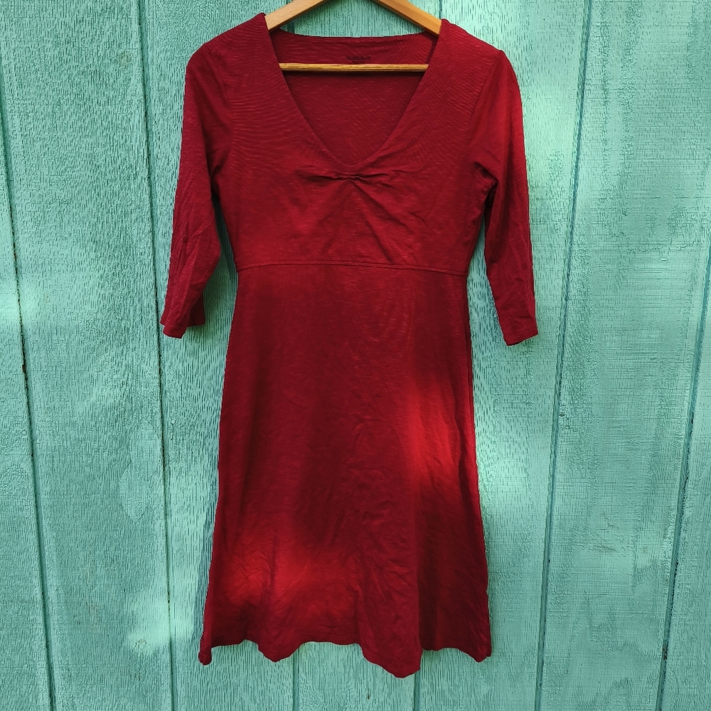 Toad and Co Rosalinda Organic Cotton Ruched Front A-Line Dress sz S Red